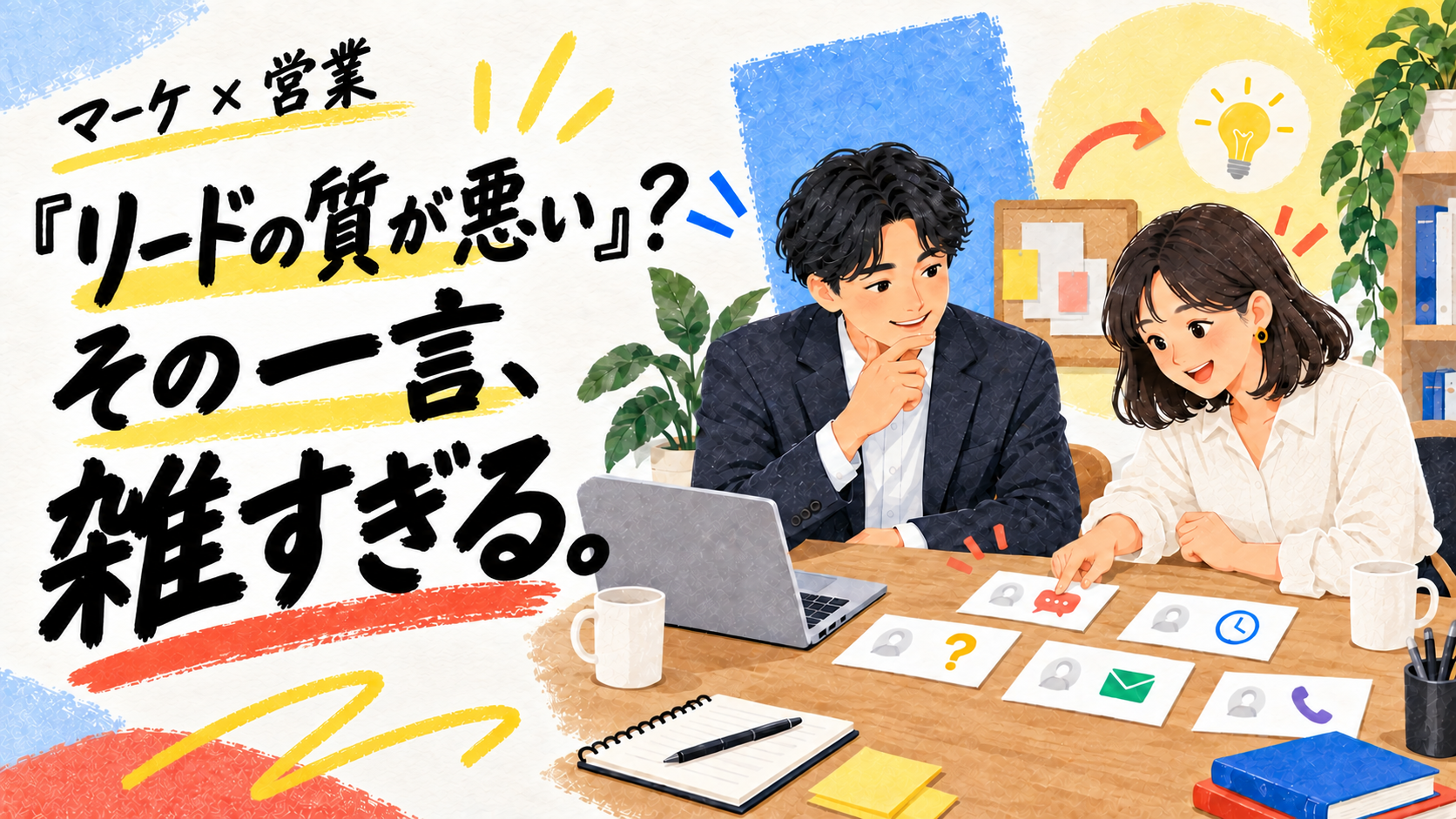 『リードの質が悪い』？その一言、雑すぎる。手書き文字と問い合わせを見直すマーケティング・営業のイラスト